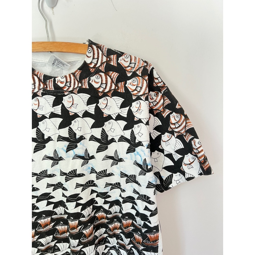 Andazia MC Escher T-Shirt Black White All Over Print Vintage 90s Single Stitch M - Picture 4 of 8